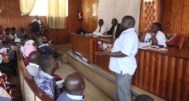 The Principal Human Resource Officer, Cyrus Opigo Addressing Headteachers during the Release of PLE 2025 District Results